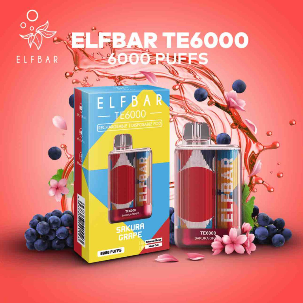 The ELFBAR TE6000 is a popular disposable vape that is hit-and-miss. Each unit delivers around 6000 puffs using a 550mAh battery and 10.3ml ELF BAR TE6000 DISPOSABLE POD -VANILLA ICE CREAM -STRAWBERRY JUICY PEACH -TARO YAM -CRANBERRY GRAPE -VANILLA CUSTARD -STRAWBERRY MANGO