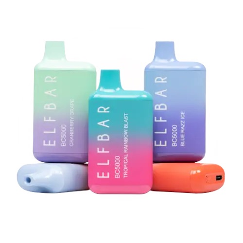 the Elf Bar bc5000 Puff Disposable Vape (new name is EB or E&B or EBDesign) packs a powerful punch! This portable vape pen’s flagon container design offers a cozy user experience. You’ll adore it as soon as you hold it. The Elf Bar vape 5000 puff disposable has a dual coil and produces the cleanest flavors. Since each disposable Elf Bar vaporizer is rechargeable The Elf Bar BC5000 Disposable Vape comes in many incredible tasting flavors and lasts for approximately 5000 puffs and 13mL of eliquid.