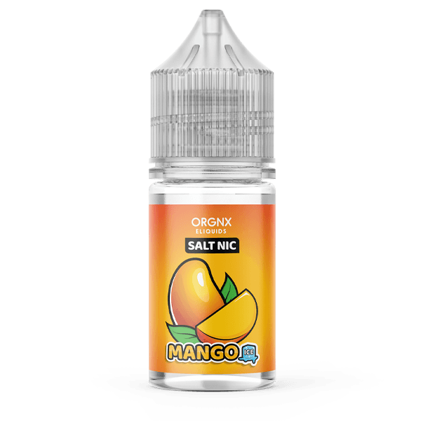 Enjoy ICED Mango SALTS by ORGNX E-Liquid, a tropical nicotine salt blend featuring luscious mango nectar augmented with a splash of uplifting menthol.