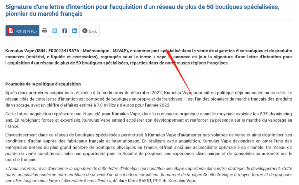 e-cigarette sales company in France