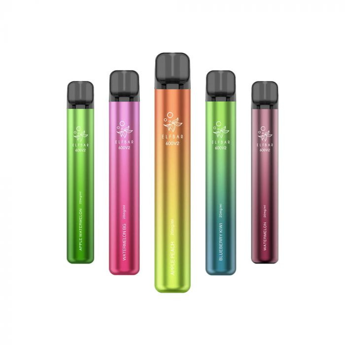Elf Bar 600 V2 Flavours: Apple Peach; Apple Watermelon; Banana Ice; Banana Mango; Blue Razz Lemonade; Blueberry; Blueberry Kiwi; Blueberry Raspberry; Blueberry