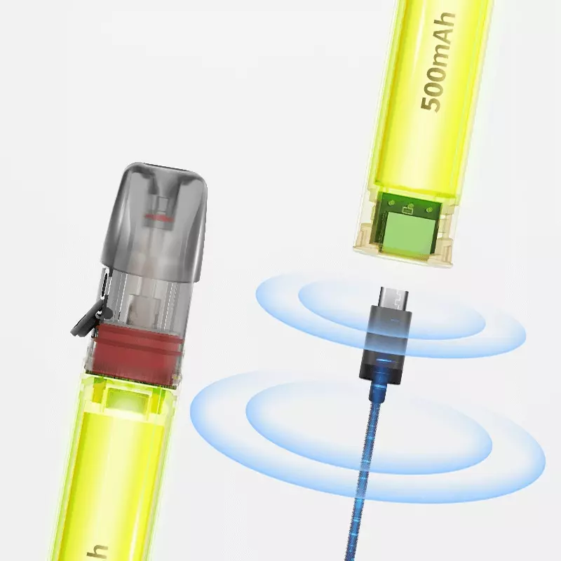 The Elf Bar Mate 500 is a small rechargeable battery device that uses prefilled pods. It has a 500mAh battery and USB-C charging.
