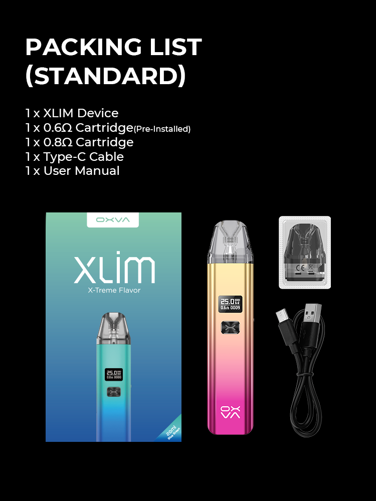 Widerstand, Coil 0.8 Ohm | fest verbaut ; DripTip, fest im Pod verbaut ; Pods, leer - selbstbefüllbar (refill) ; passend für. Xlim SE | OXVA ; Füllvolumen, 2.0 ml.
