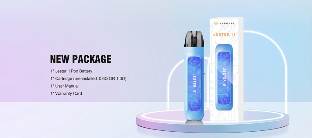 Vapefly Jester II 2 Pod Kit is built with 1000mAh battery with Type-C charge. It features draw activated, LED indicator, 3S chip protection