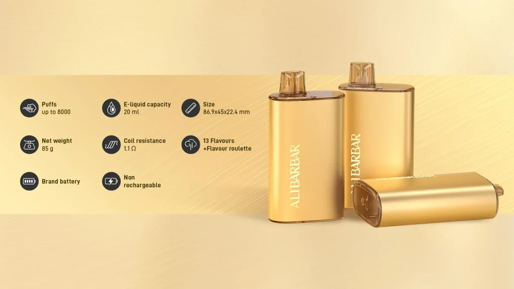 
ALIBARBAR Rich 8000 Puffs disposable vape is sleek, compact, and perfect for on-the-go vaping. Enjoy 8000 puffs with no refills needed.